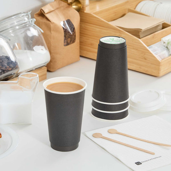 Restaurantware Restpresso 16 Oz Black Paper Coffee Cup - Double Wall - 3 1/2" X 3 1/2" X 5 1/2" - 500 Count Box