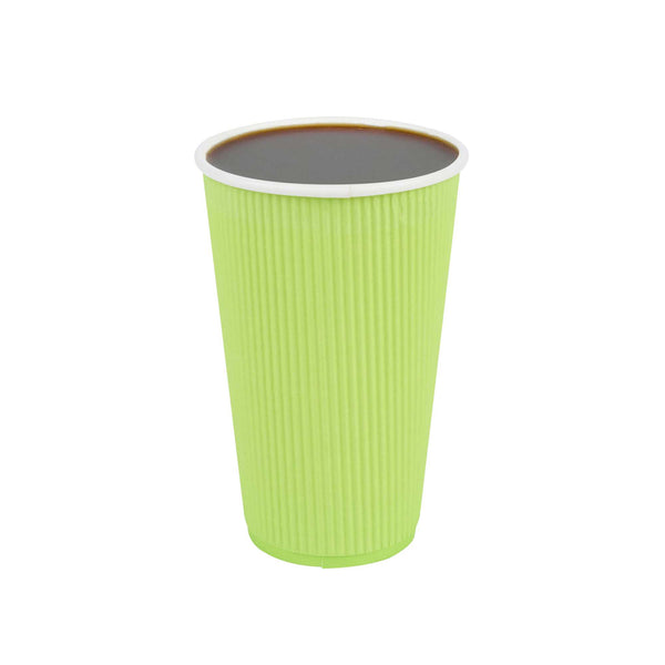 Restaurantware Restpresso 16 Oz Eco Green Paper Coffee Cup - Ripple Wall - 3 1/2" X 3 1/2" X 5 1/2" - 500 Count Box