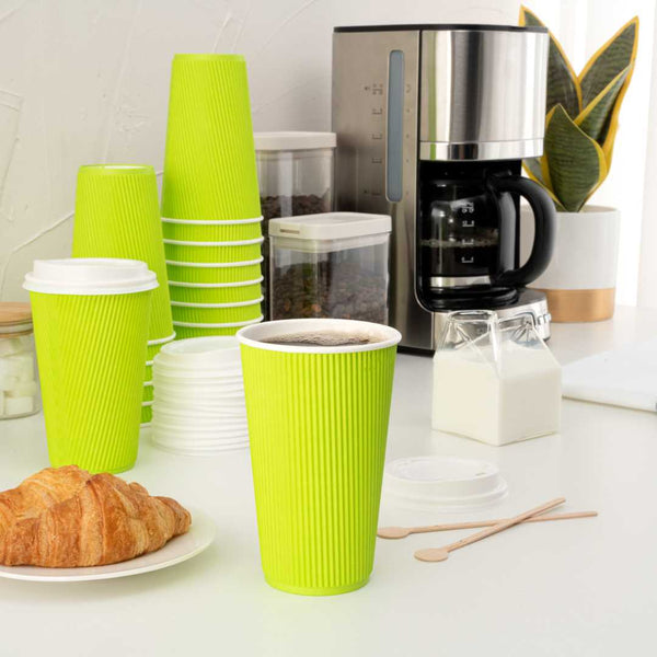 Restaurantware Restpresso 16 Oz Eco Green Paper Coffee Cup - Ripple Wall - 3 1/2" X 3 1/2" X 5 1/2" - 500 Count Box