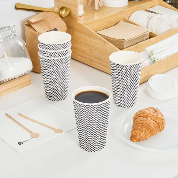 Restaurantware Restpresso 16 Oz Houndstooth Paper Coffee Cup - Spiral Wall - 3 1/2" X 3 1/2" X 5 1/2" - 500 Count Box
