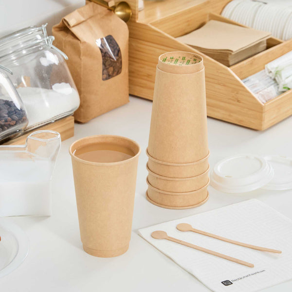Restaurantware Restpresso 16 Oz Kraft Paper Coffee Cup - Double Wall - 3 1/2" X 3 1/2" X 5 1/2" - 500 Count Box