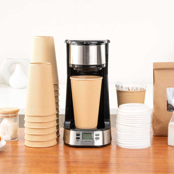 Restaurantware Restpresso 16 Oz Kraft Paper Coffee Cup - Ripple Wall - 3 1/2" X 3 1/2" X 5 1/2" - 500 Count Box