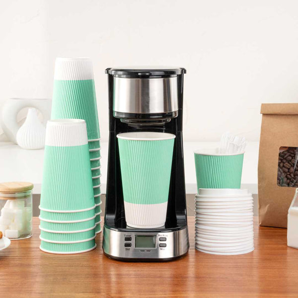 Restaurantware Restpresso 16 Oz Light Green Paper Coffee Cup - Ripple Wall - 3 1/2" X 3 1/2" X 5 1/2" - 500 Count Box