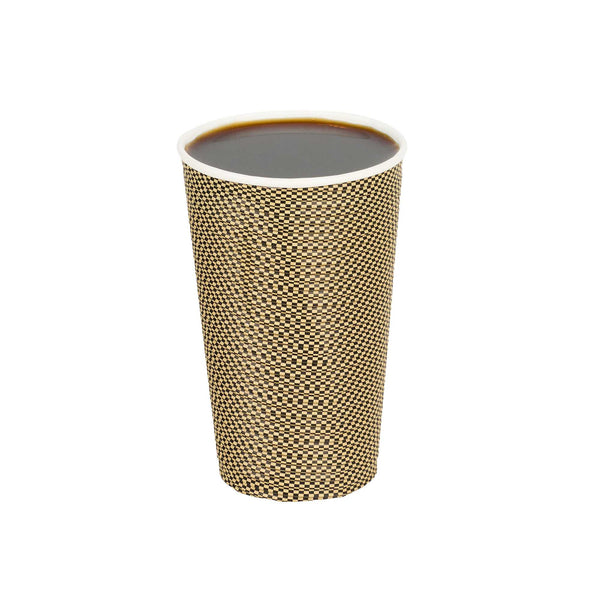 Restaurantware Restpresso 16 Oz Mocha Pin Check Paper Coffee Cup - Spiral Wall - 3 1/2" X 3 1/2" X 5 1/2" - 500 Count Box