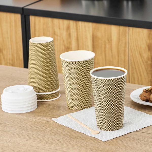 Restaurantware Restpresso 16 Oz Mocha Pin Check Paper Coffee Cup - Spiral Wall - 3 1/2" X 3 1/2" X 5 1/2" - 500 Count Box