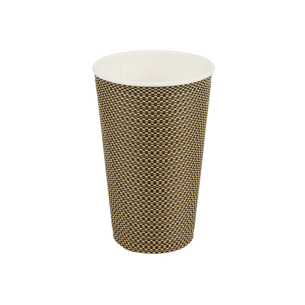 Restaurantware Restpresso 16 Oz Mocha Pin Check Paper Coffee Cup - Spiral Wall - 3 1/2" X 3 1/2" X 5 1/2" - 500 Count Box