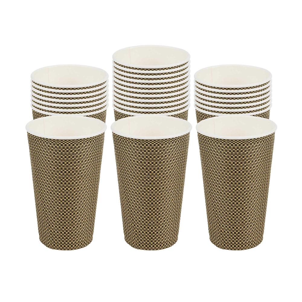 restaurantware Restpresso 16 oz Mocha Pin Check Paper Coffee Cup - Spiral Wall - 3 1/2" x 3 1/2" x 5 1/2" - 500 count box