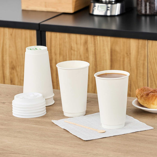 Restaurantware Restpresso 16 Oz White Paper Coffee Cup - Double Wall - 3 1/2" X 3 1/2" X 5 1/2" - 500 Count Box