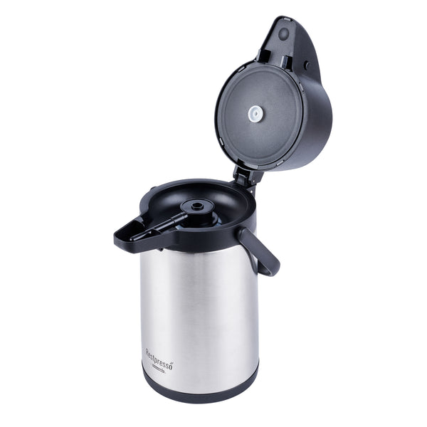 Restaurantware Restpresso 2.2L Vacuum Insulated Airpot Coffee Dispenser - Pump Lever 12 Hr Heat Retention With Hanging Tag And Decals - 1 Count Box
