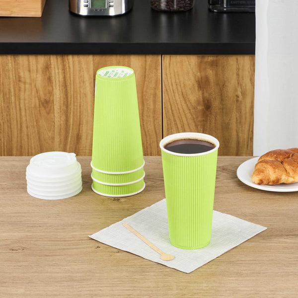 Restaurantware Restpresso 20 Oz Eco Green Paper Coffee Cup - Ripple Wall - 3 1/2" X 3 1/2" X 6 1/4" - 250 Count Box
