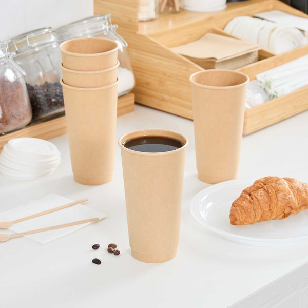 Restaurantware Restpresso 20 Oz Kraft Paper Coffee Cup - Double Wall - 3 1/2" X 3 1/2" X 6 1/4" - 250 Count Box