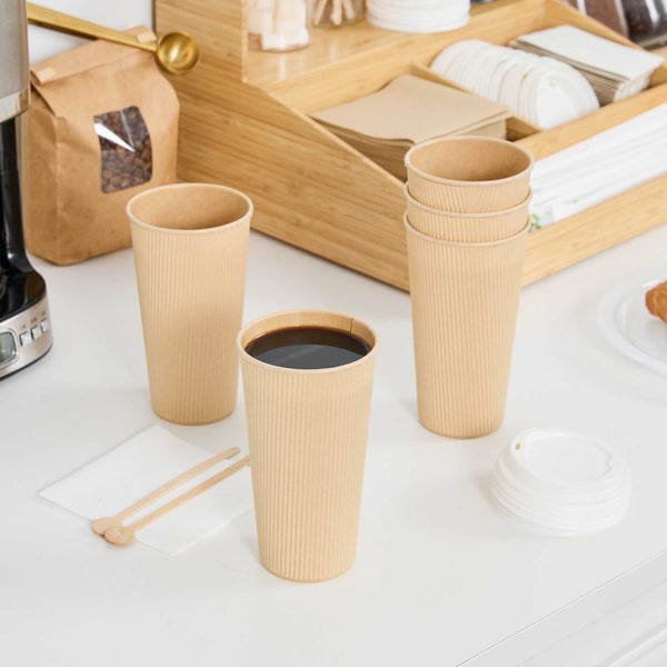 Restaurantware Restpresso 20 Oz Kraft Paper Coffee Cup - Ripple Wall - 3 1/2" X 3 1/2" X 6 1/4" - 250 Count Box