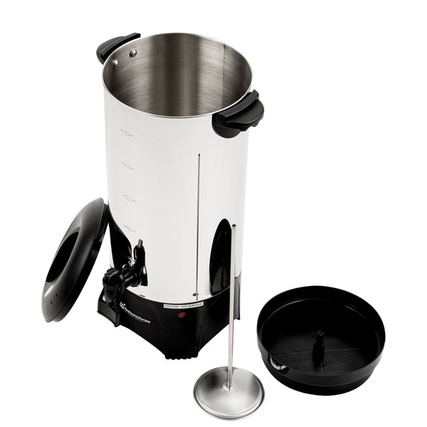 Restaurantware Restpresso 230 Oz Silver 13/0 Stainless Steel Coffee Urn - 1000W 46 Cup - 7 1/2" X 7 1/2" X 18" - 1 Count Box