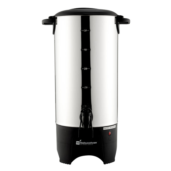 Restaurantware Restpresso 230 Oz Silver 13/0 Stainless Steel Coffee Urn - 1000W 46 Cup - 7 1/2" X 7 1/2" X 18" - 1 Count Box