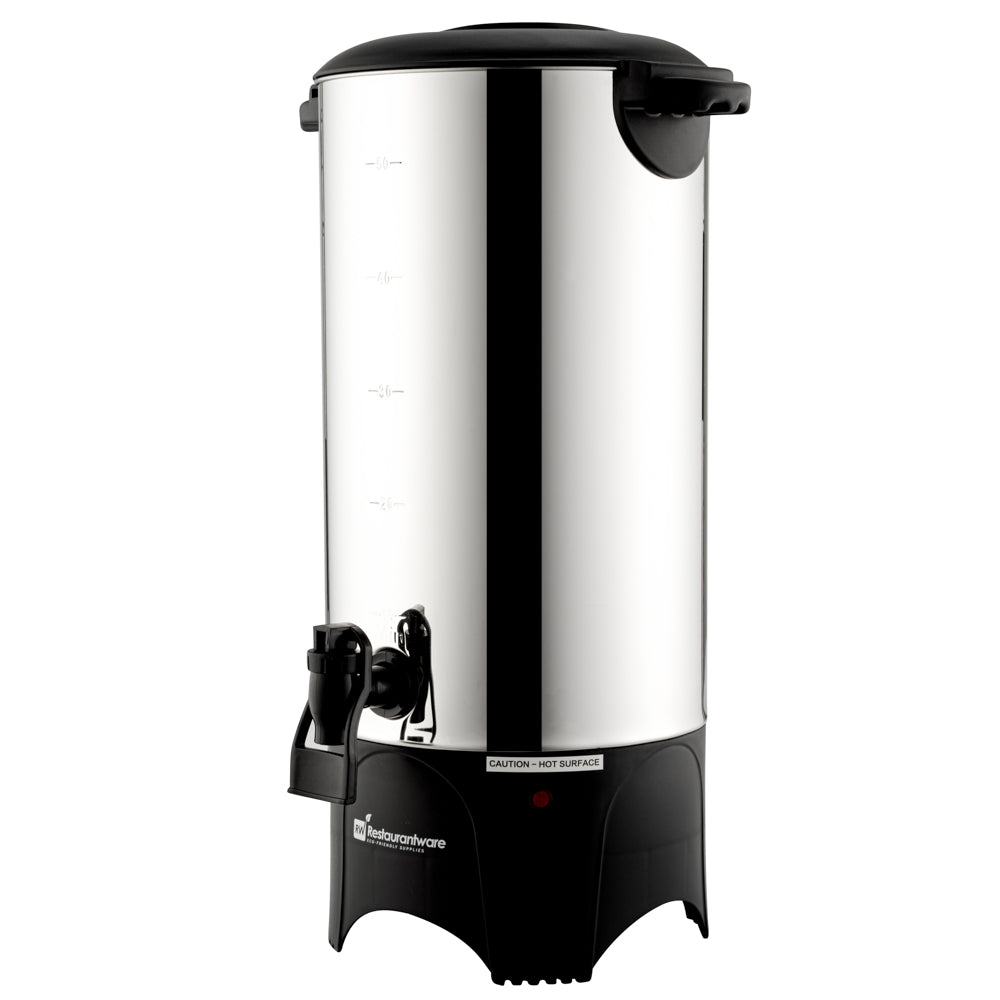 restaurantware Restpresso 230 oz Silver 13/0 Stainless Steel Coffee Urn - 1000W 46 Cup - 7 1/2" x 7 1/2" x 18" - 1 count box