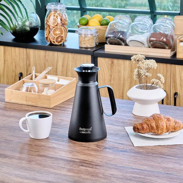 Restaurantware Restpresso 34 Oz Black Vacuum Insulated Coffee / Tea Server - 360 Degree Pour - 1 Count Box