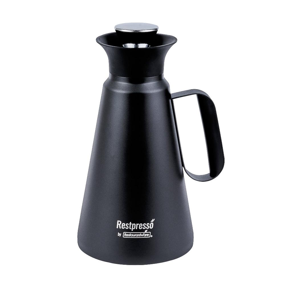restaurantware Restpresso 34 oz Black Vacuum Insulated Coffee / Tea Server - 360 Degree Pour - 1 count box