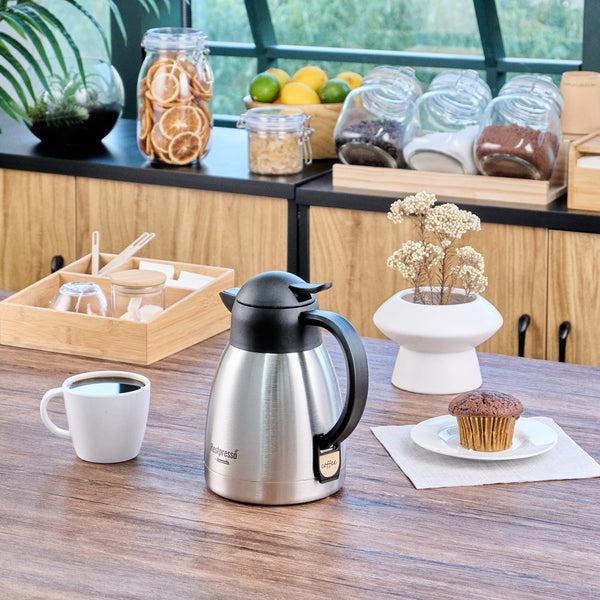 Restaurantware Restpresso 34 Oz Vacuum Insulated Coffee Carafe / Server - With Label Tags - 7 3/4" X 5 1/2" X 7" - 1 Count Box