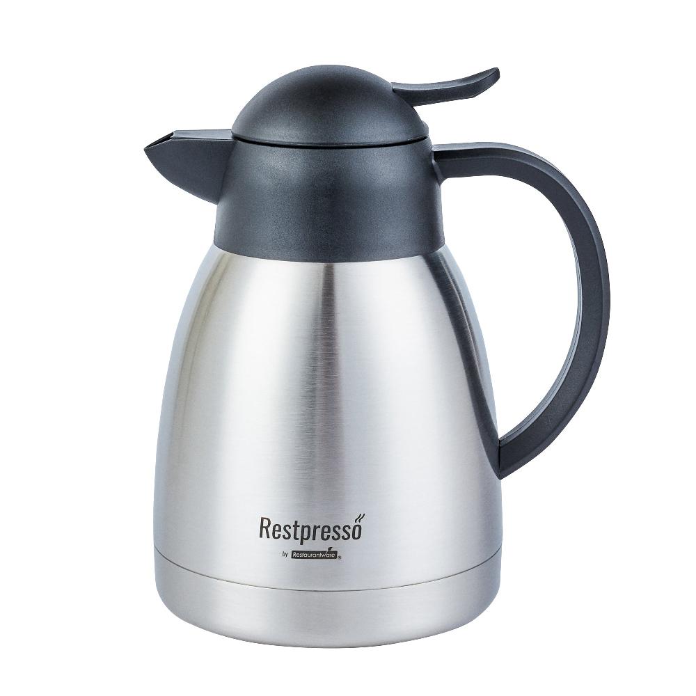 restaurantware Restpresso 34 oz Vacuum Insulated Coffee Carafe / Server - with Label Tags - 7 3/4" x 5 1/2" x 7" - 1 count box