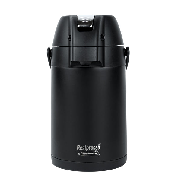 Restaurantware Restpresso 3L Black Vacuum Insulated Airpot Coffee Dispenser - Pump Lever 12 Hr Heat Retention - 1 Count Box