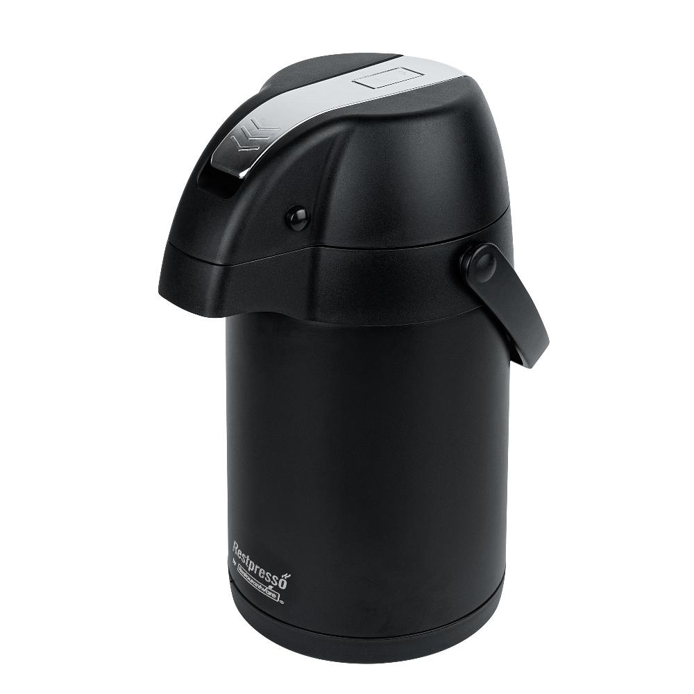 restaurantware Restpresso 3L Black Vacuum Insulated Airpot Coffee Dispenser - Pump Lever 12 hr Heat Retention - 1 count box