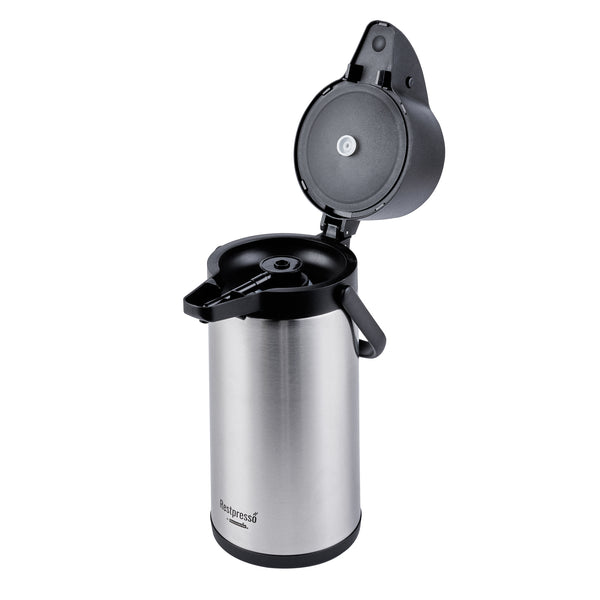 Restaurantware Restpresso 3L Vacuum Insulated Airpot Coffee Dispenser - Pump Lever 12 Hr Heat Retention With Hanging Tag And Decals - 1 Count Box
