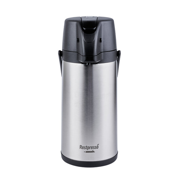 Restaurantware Restpresso 3L Vacuum Insulated Airpot Coffee Dispenser - Pump Lever 12 Hr Heat Retention With Hanging Tag And Decals - 1 Count Box