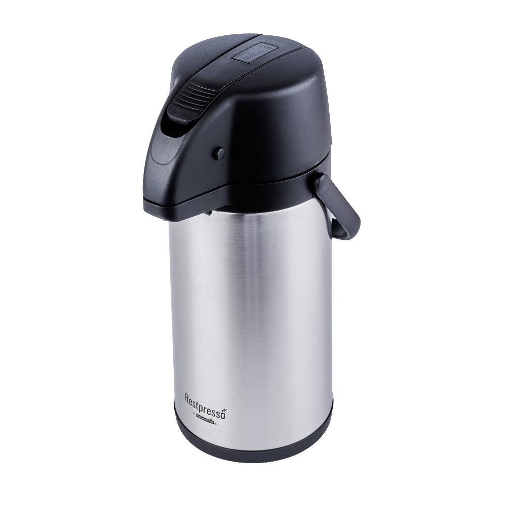 restaurantware Restpresso 3L Vacuum Insulated Airpot Coffee Dispenser - Pump Lever 12 hr Heat Retention with Hanging Tag and Decals - 1 count box