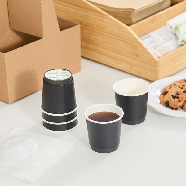 Restaurantware Restpresso 4 Oz Black Paper Coffee Cup - Double Wall - 2 1/2" X 2 1/2" X 2 1/4" - 500 Count Box