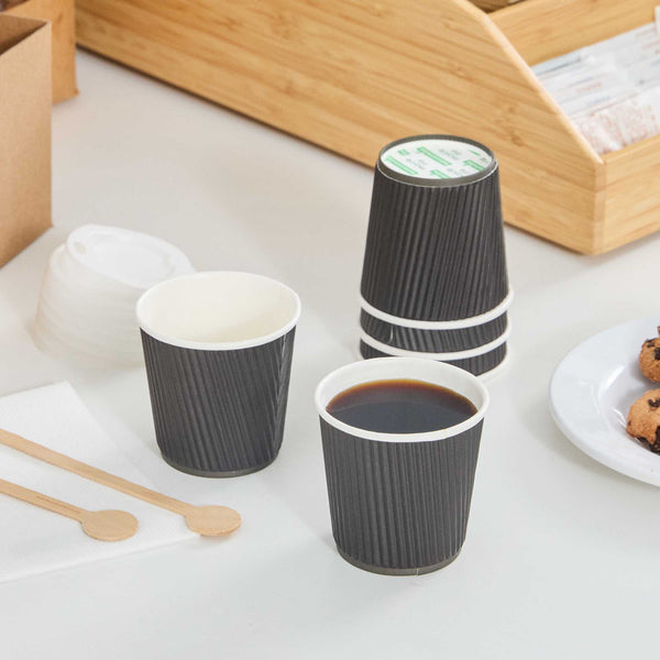 Restaurantware Restpresso 4 Oz Black Paper Coffee Cup - Ripple Wall - 2 1/2" X 2 1/2" X 2 1/4" - 500 Count Box