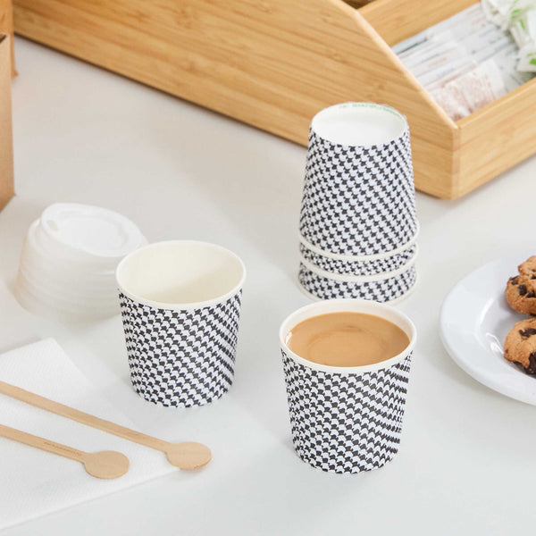 Restaurantware Restpresso 4 Oz Houndstooth Paper Coffee Cup - Spiral Wall - 2 1/2" X 2 1/2" X 2 1/4" - 500 Count Box