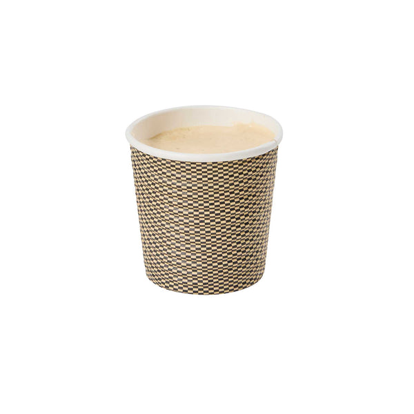 Restaurantware Restpresso 4 Oz Mocha Pin Check Paper Coffee Cup - Spiral Wall - 2 1/2" X 2 1/2" X 2 1/4" - 500 Count Box