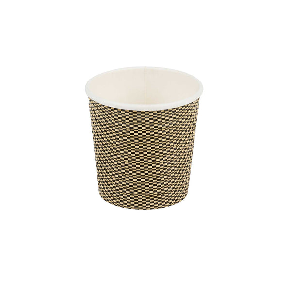 Restaurantware Restpresso 4 Oz Mocha Pin Check Paper Coffee Cup - Spiral Wall - 2 1/2" X 2 1/2" X 2 1/4" - 500 Count Box