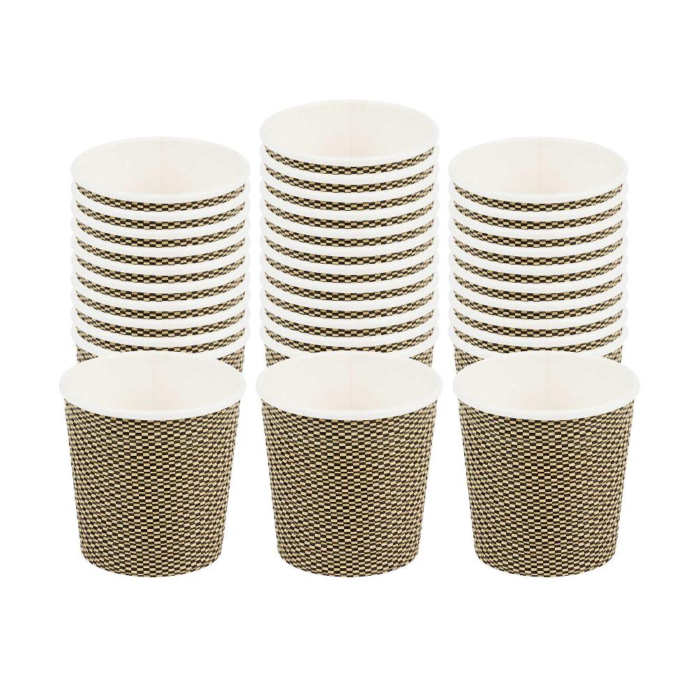 restaurantware Restpresso 4 oz Mocha Pin Check Paper Coffee Cup - Spiral Wall - 2 1/2" x 2 1/2" x 2 1/4" - 500 count box