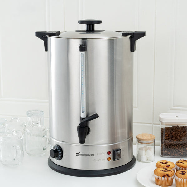 Restaurantware Restpresso 5 Gal Silver 13/0 Stainless Steel Coffee Urn - 128 Cup - 11 1/2" X 11 1/2" X 19 1/2" - 1 Count Box