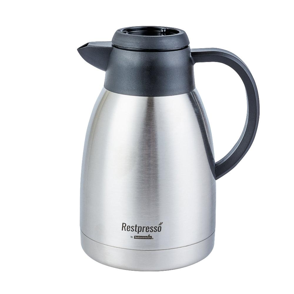restaurantware Restpresso 51 oz Insulated Coffee Carafe / Server - with Regular and Decaf Brew Thru Lids - 7 3/4" x 5 1/2" x 8 1/4" - 1 count box