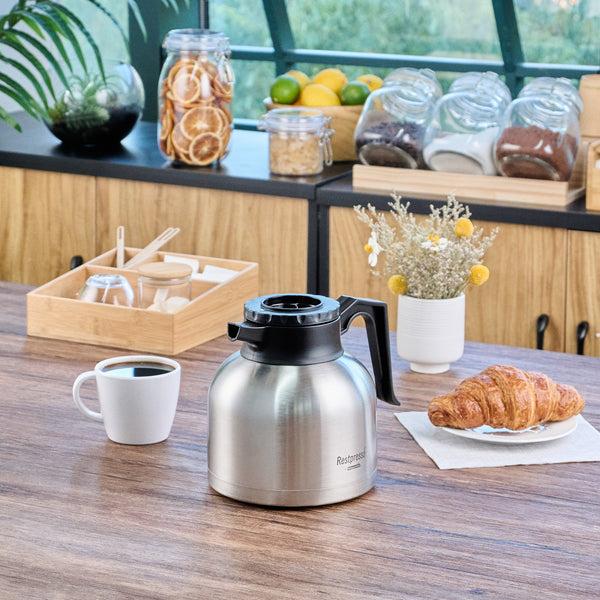 Restaurantware Restpresso 68 Oz Insulated Coffee Carafe / Server - With Regular And Decaf Brew Thru Lids - 8 3/4" X 6 1/4" X 7" - 1 Count Box