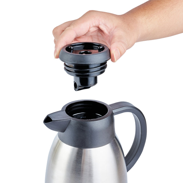 Restaurantware Restpresso 68 Oz Insulated Coffee Carafe / Server - With Regular And Decaf Brew Thru Lids - 11 1/4" X 5 1/2" X 7" - 1 Count Box