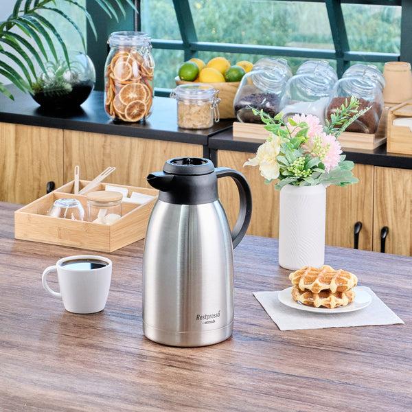 Restaurantware Restpresso 68 Oz Insulated Coffee Carafe / Server - With Regular And Decaf Brew Thru Lids - 11 1/4" X 5 1/2" X 7" - 1 Count Box