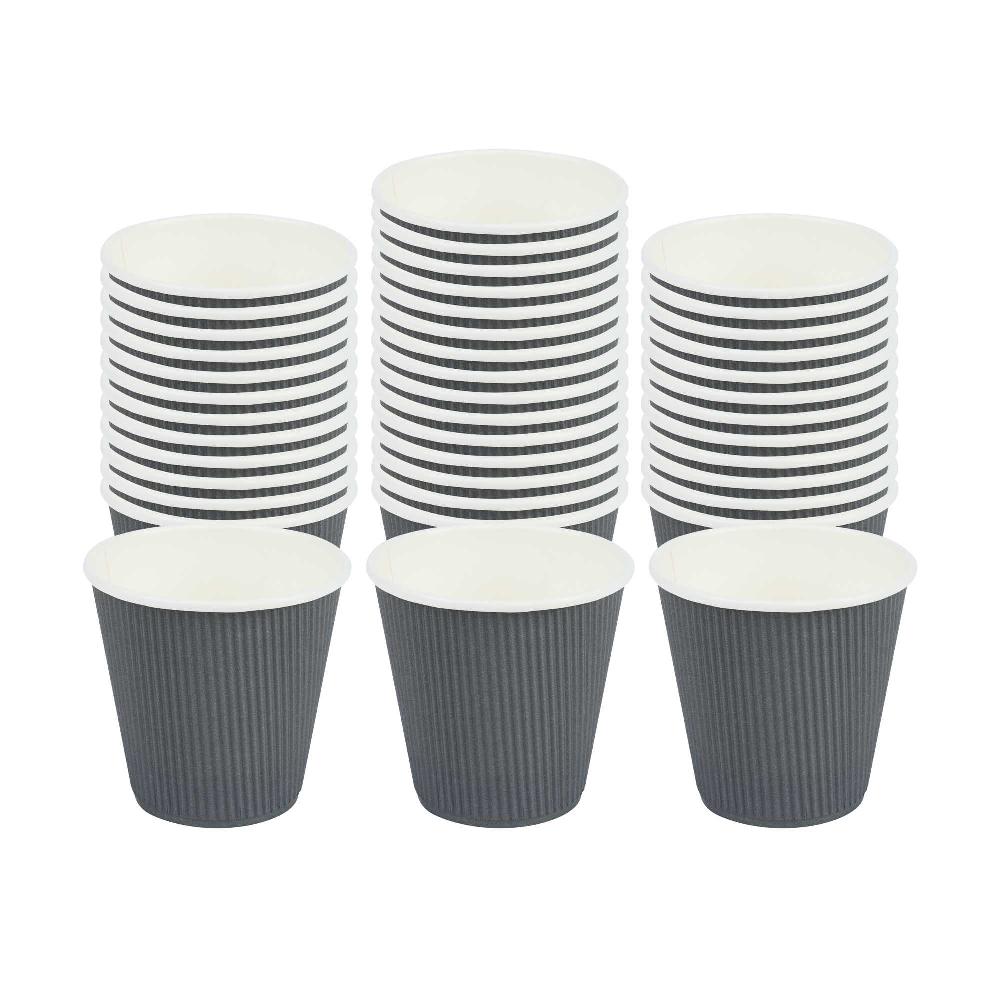 restaurantware Restpresso 8 oz Gray Paper Coffee Cup - Ripple Wall - 3 1/2" x 3 1/2" x 3 1/4" - 500 count box