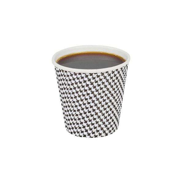 Restaurantware Restpresso 8 Oz Houndstooth Paper Coffee Cup - Spiral Wall Houndstooth - 3 1/2" X 3 1/2" X 3 1/4" - 500 Count Box