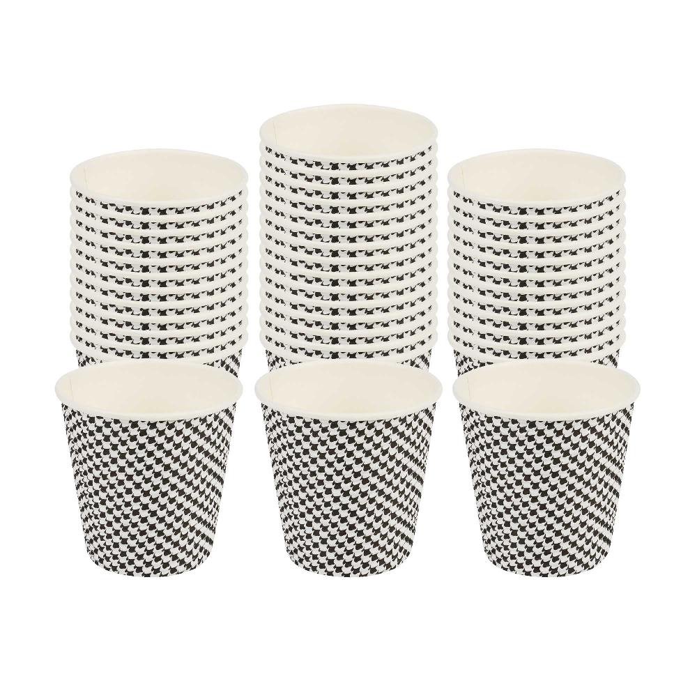 restaurantware Restpresso 8 oz Houndstooth Paper Coffee Cup - Spiral Wall Houndstooth - 3 1/2" x 3 1/2" x 3 1/4" - 500 count box