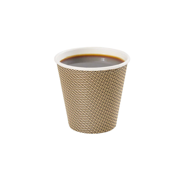 Restaurantware Restpresso 8 Oz Mocha Pin Check Paper Coffee Cup - Spiral Wall - 3 1/2" X 3 1/2" X 3 1/4" - 500 Count Box