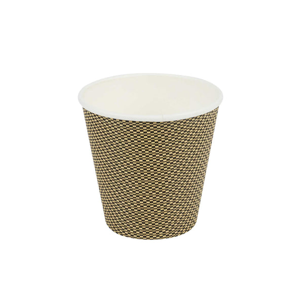 Restaurantware Restpresso 8 Oz Mocha Pin Check Paper Coffee Cup - Spiral Wall - 3 1/2" X 3 1/2" X 3 1/4" - 500 Count Box