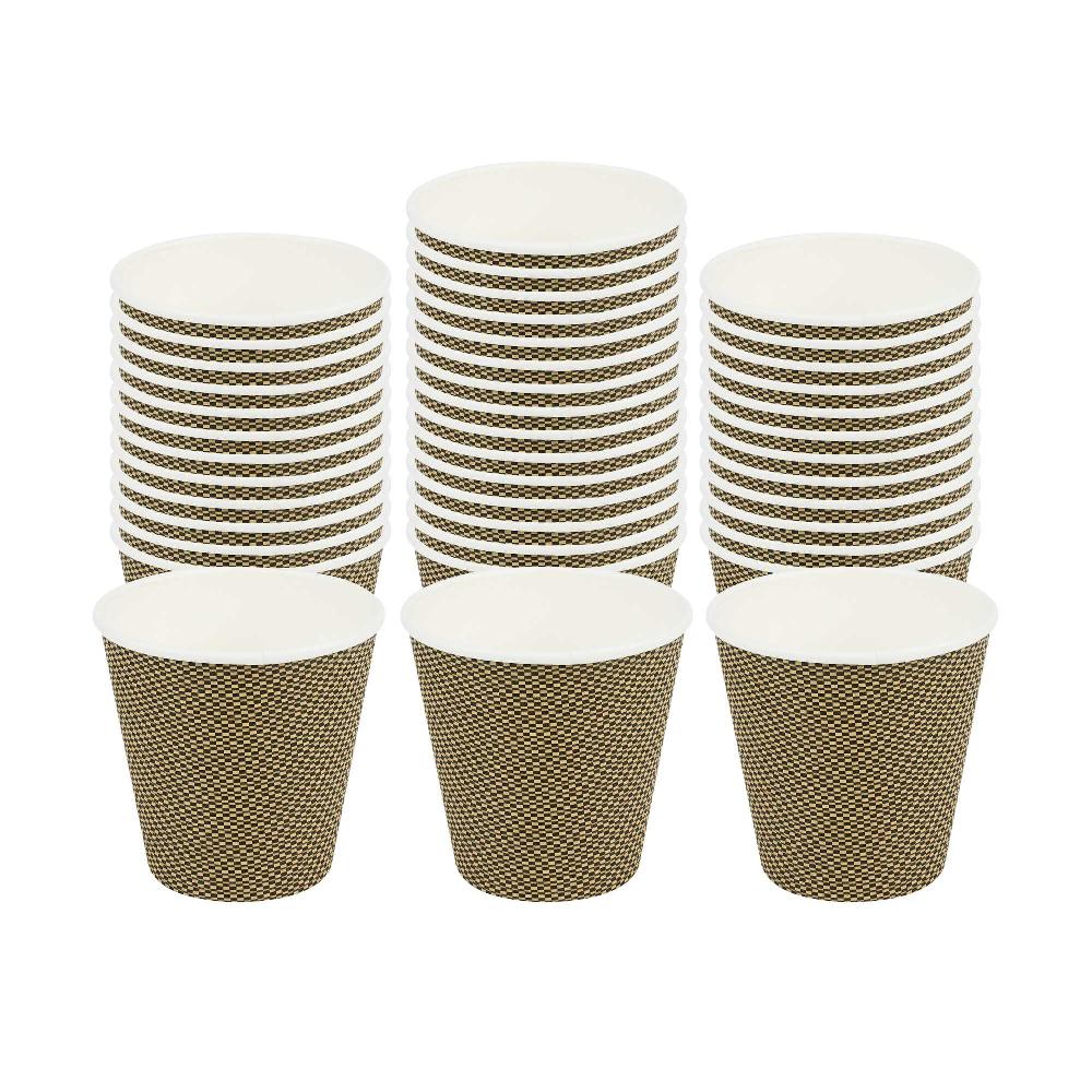 restaurantware Restpresso 8 oz Mocha Pin Check Paper Coffee Cup - Spiral Wall - 3 1/2" x 3 1/2" x 3 1/4" - 500 count box