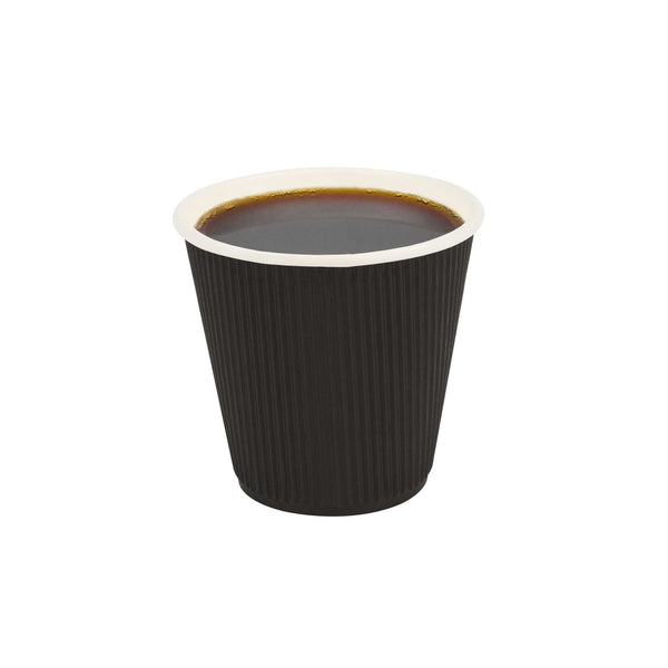 Restaurantware Restpresso 8 Oz Round Black Paper Coffee Cup - Ripple Wall - 3 1/2" X 3 1/2" X 3 1/4" - 500 Count Box
