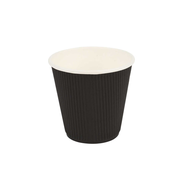 Restaurantware Restpresso 8 Oz Round Black Paper Coffee Cup - Ripple Wall - 3 1/2" X 3 1/2" X 3 1/4" - 500 Count Box