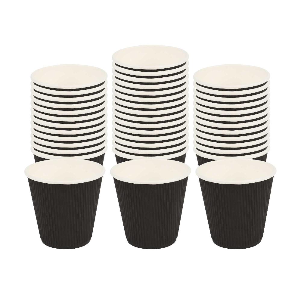 restaurantware Restpresso 8 oz Round Black Paper Coffee Cup - Ripple Wall - 3 1/2" x 3 1/2" x 3 1/4" - 500 count box