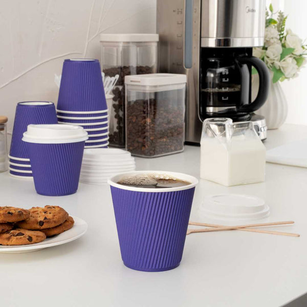 Restaurantware Restpresso 8 Oz Royal Purple Paper Coffee Cup - Ripple Wall - 3 1/2" X 3 1/2" X 3 1/4" - 500 Count Box