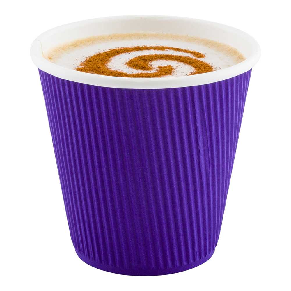 restaurantware Restpresso 8 oz Royal Purple Paper Coffee Cup - Ripple Wall - 3 1/2" x 3 1/2" x 3 1/4" - 500 count box